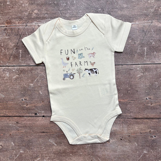 Fun on the farm short sleeve bodysuit 3-6m (natural)