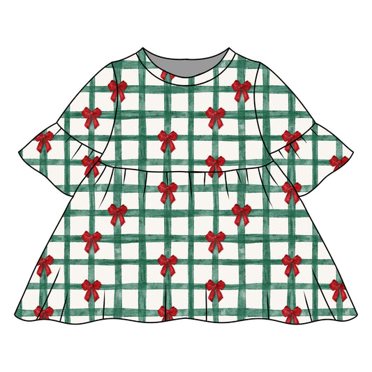Christmas Gingham Child & Baby Frill Sleeve Dress