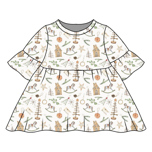 Scandi Christmas Child & Baby Frill Sleeve Dress