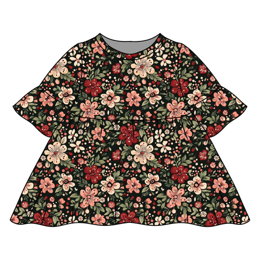 Christmas Floral Child & Baby Frill Sleeve Dress