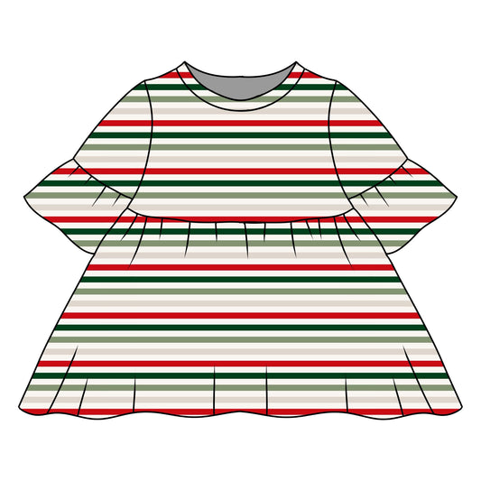 Christmas Stripes Child & Baby Frill Sleeve Dress