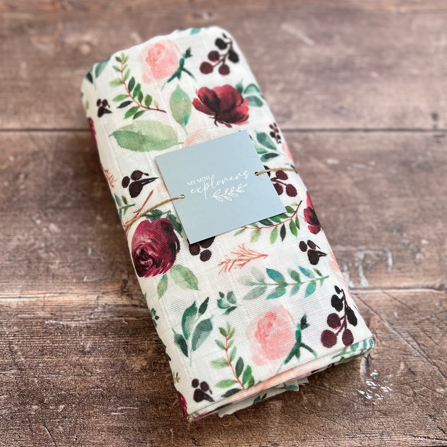 Plum Rose Floral Muslin Swaddle Blanket