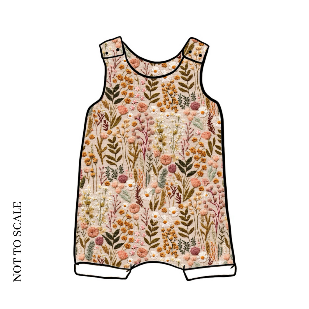 Embroidered Look Floral Short Romper / Dungarees