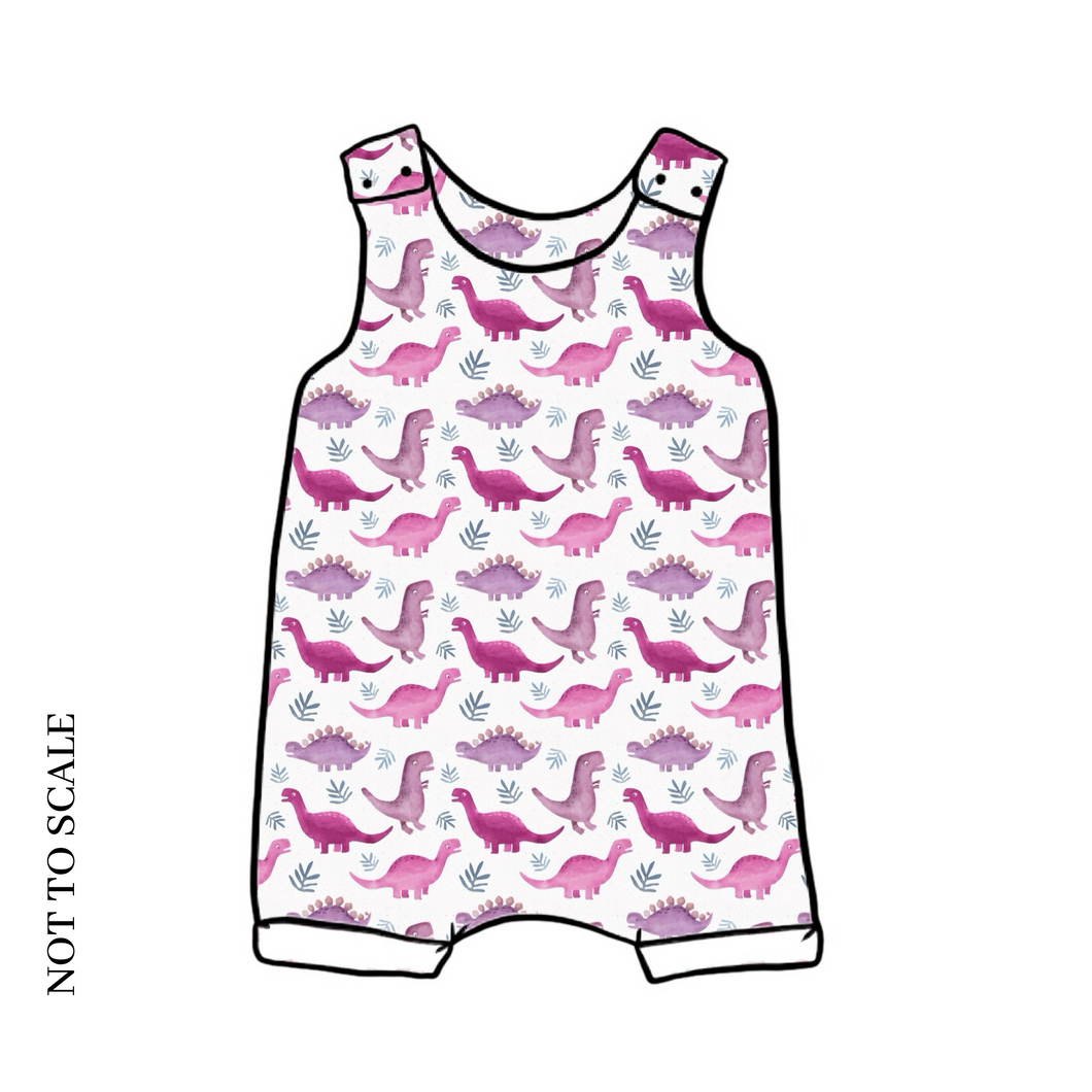 Pink Dinos Short Romper / Dungarees