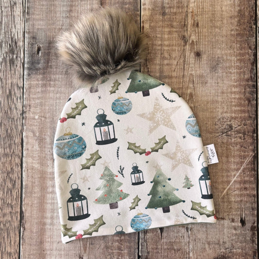 Festive Times Bobble Hat 1-2 years (khaki inside)
