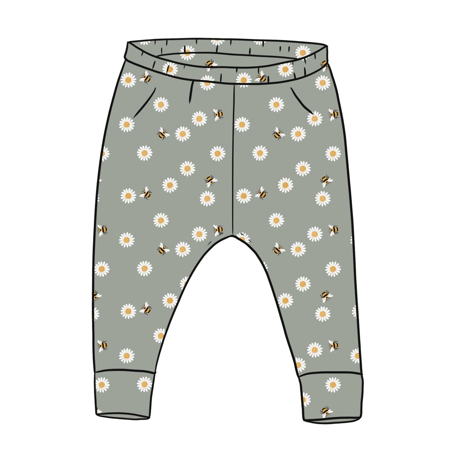 Daisies & Bees Leggings on Green 5-6 years