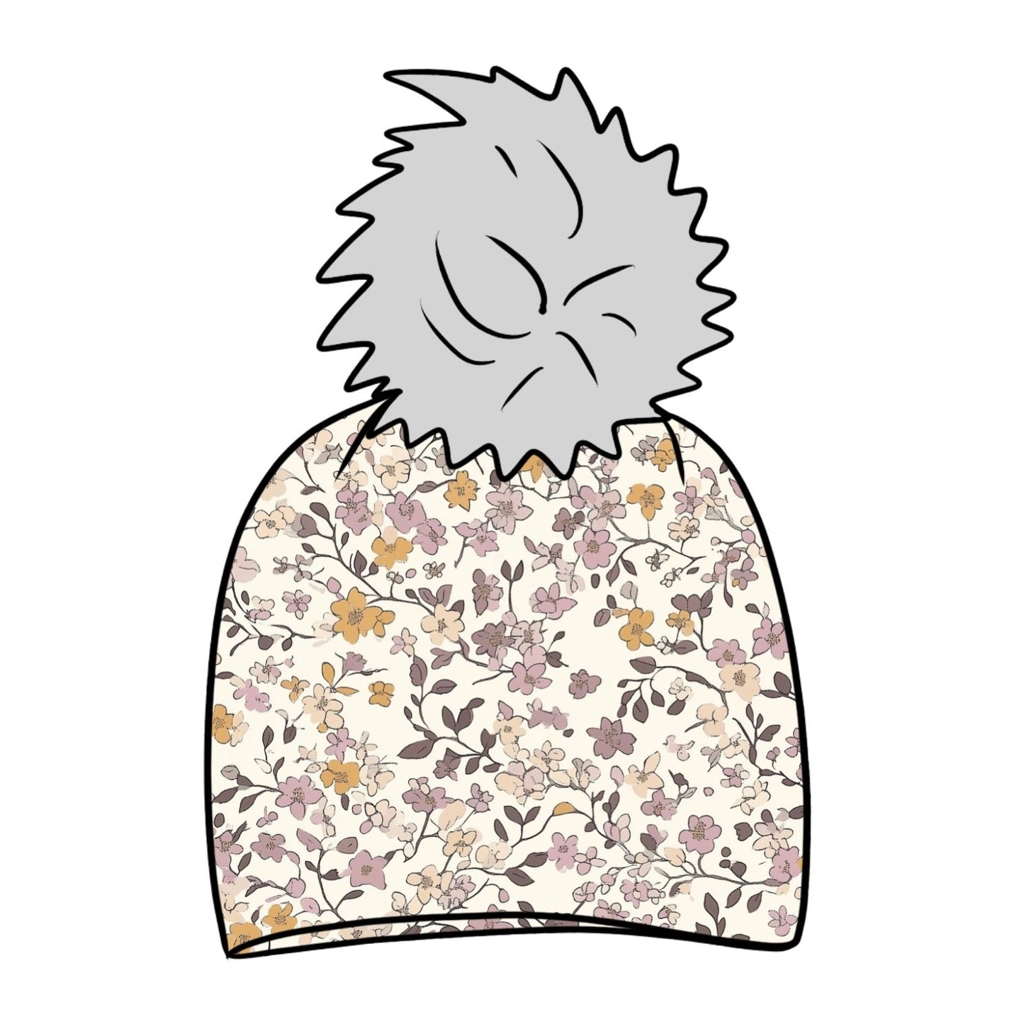 Lilac & Caramel Ditsy Floral Toddler & Child Bobble Hat