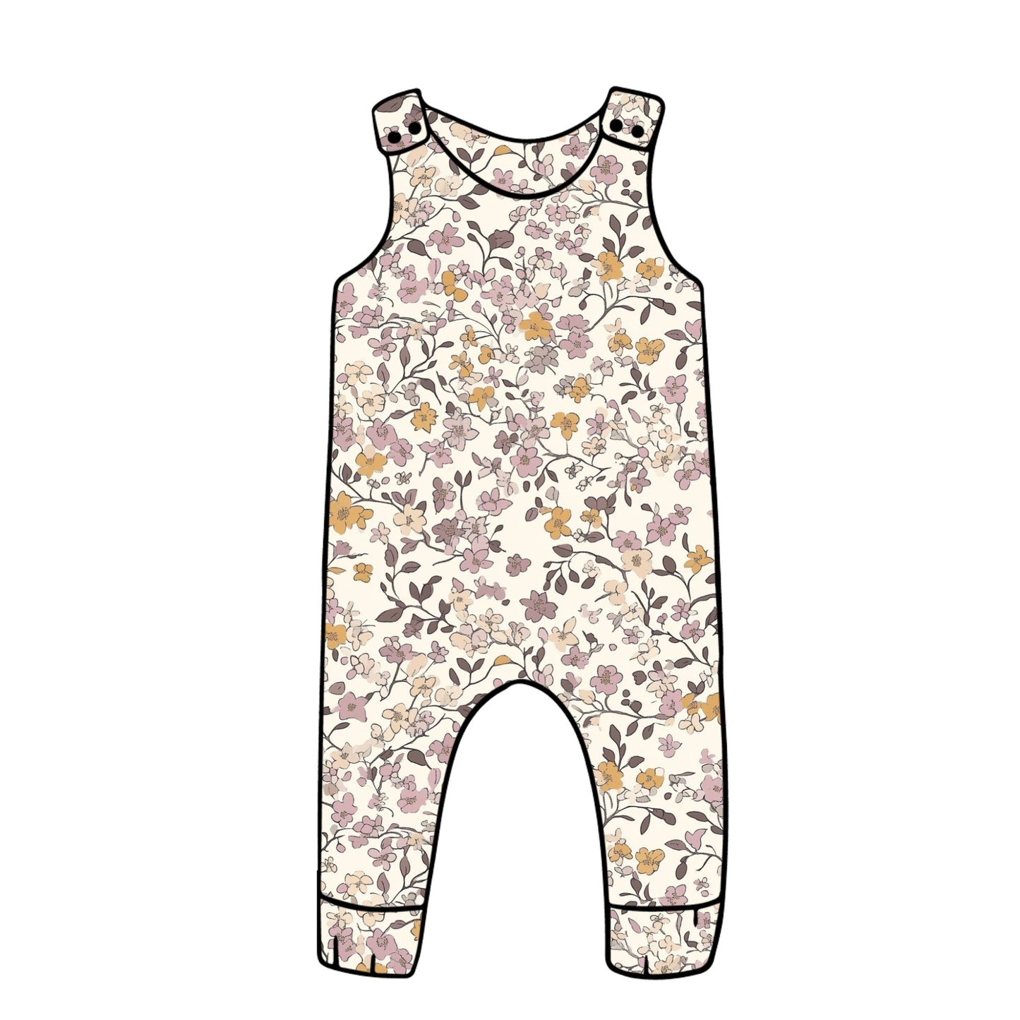 Lilac & Caramel Ditsy Floral Child & Baby Full Length Romper