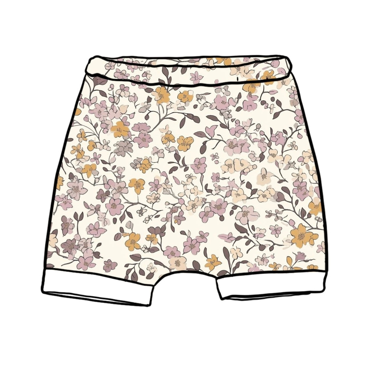 Lilac & Caramel Ditsy Floral Child & Baby Rolled Shorts