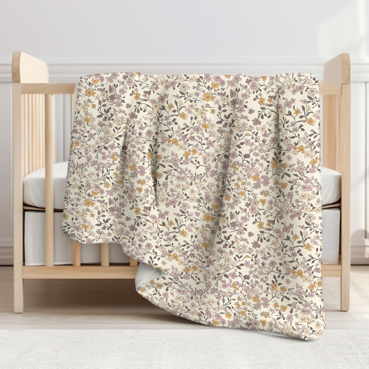 Lilac & Caramel Ditsy Floral Toddler & Child Sherpa Blanket