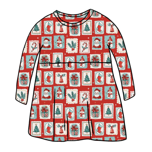 Christmas Stamps Child & Baby Long Sleeve Dress