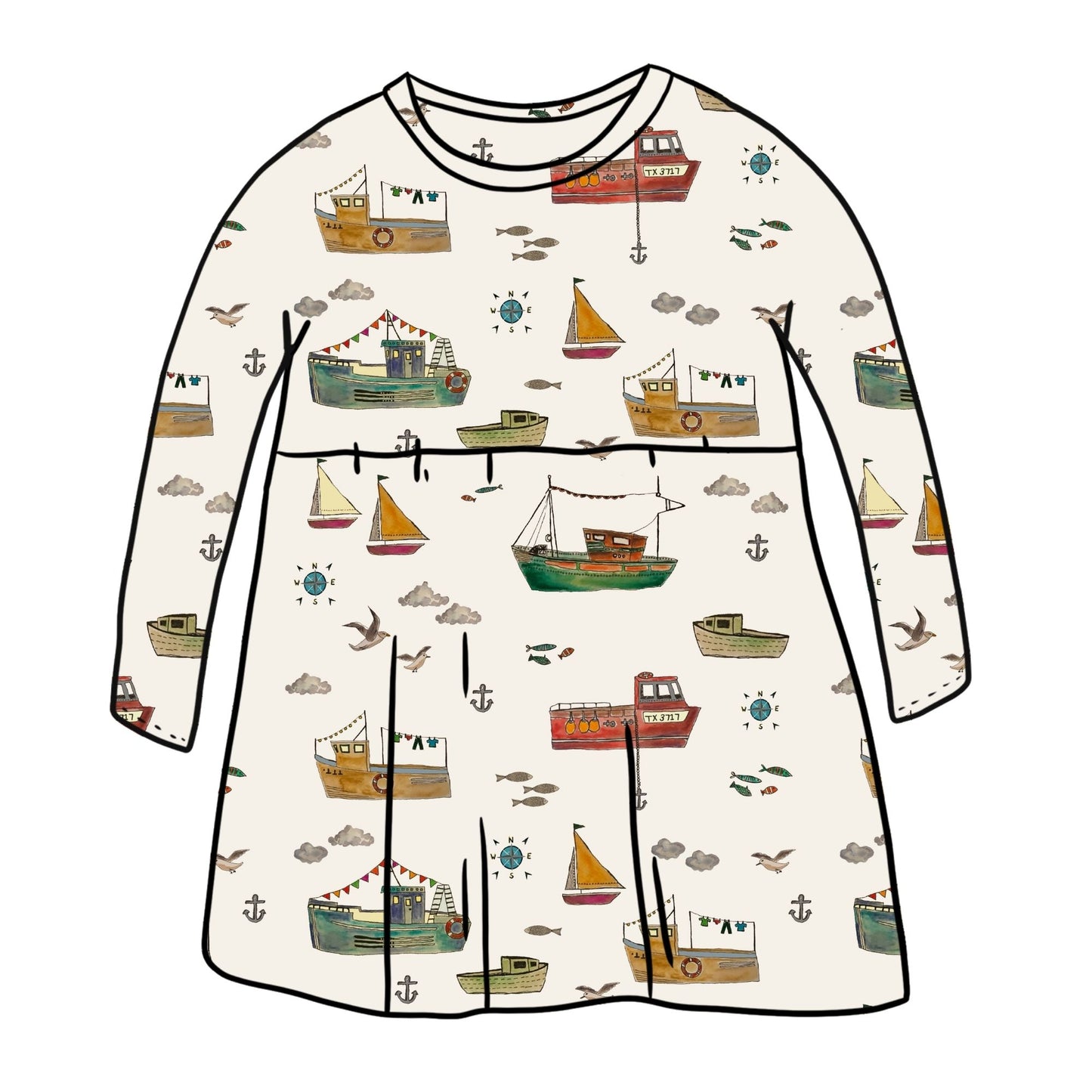 Fishing Boats Child & Baby Sleeved Dress - 3 options