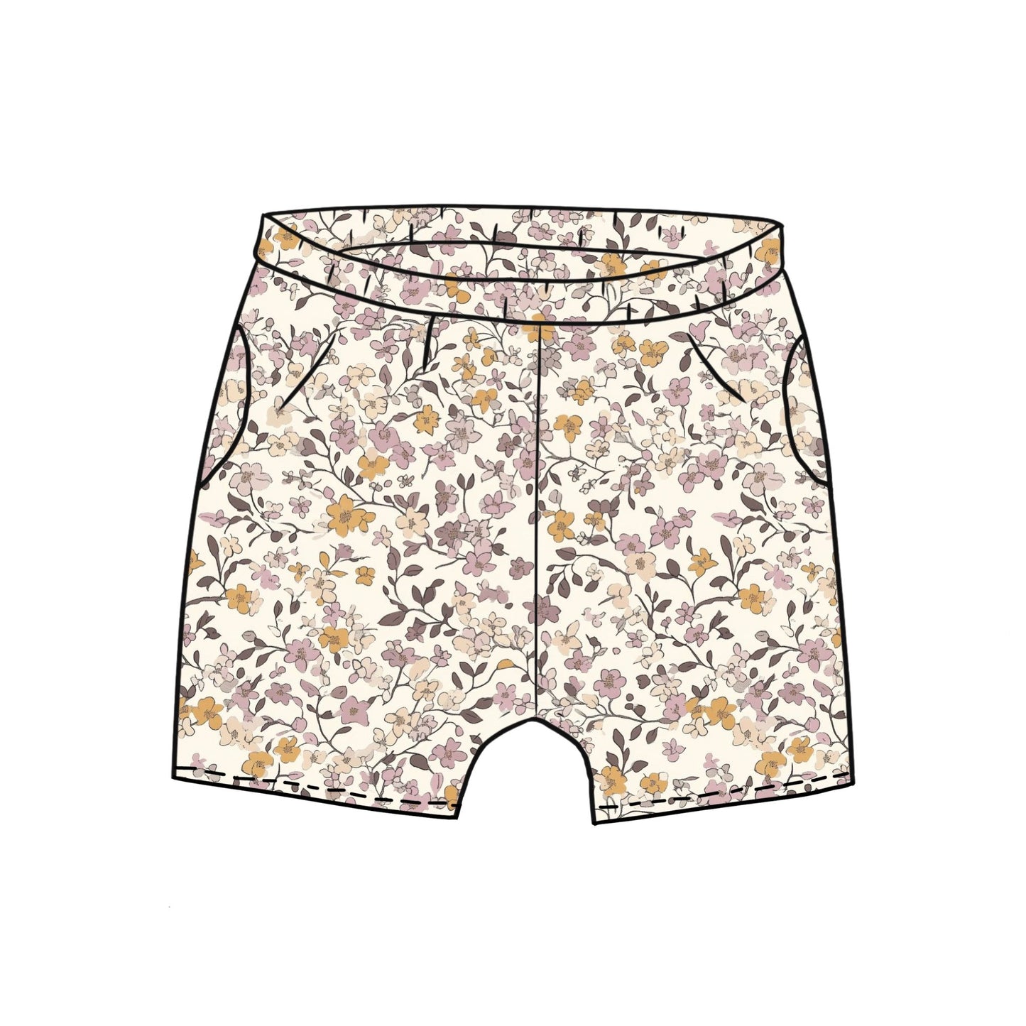 Lilac & Caramel Ditsy Floral Toddler & Child Pocket Shorts