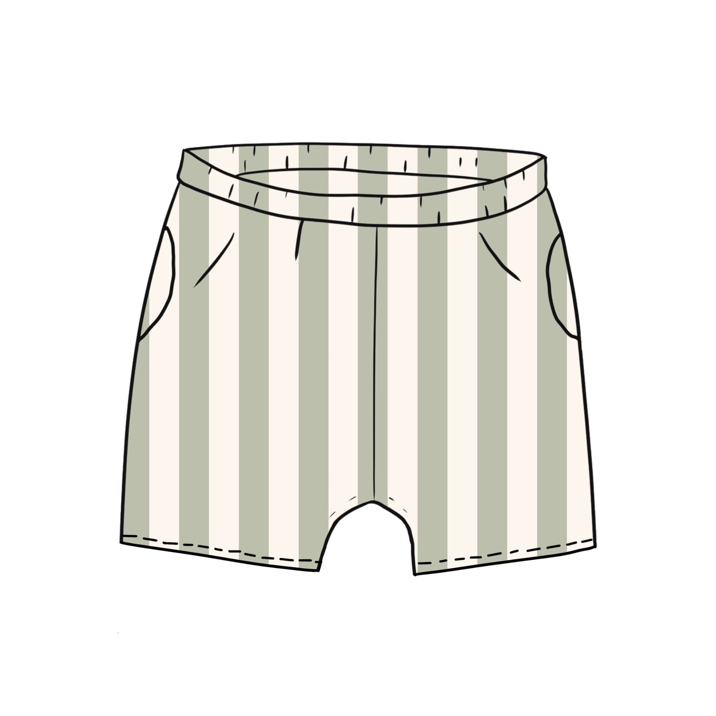 Sage Stripes Toddler & Child Pocket Shorts