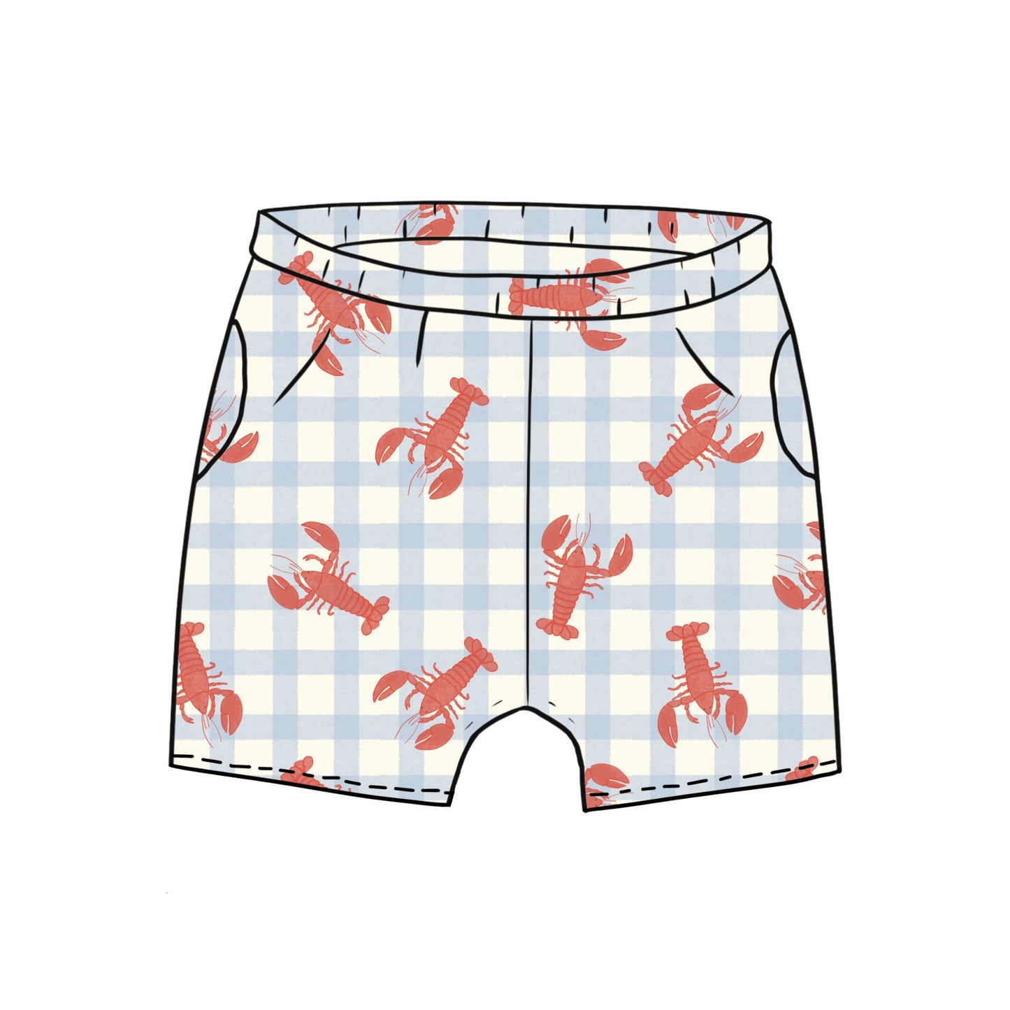 Gingham Lobster Toddler & Child Pocket Shorts