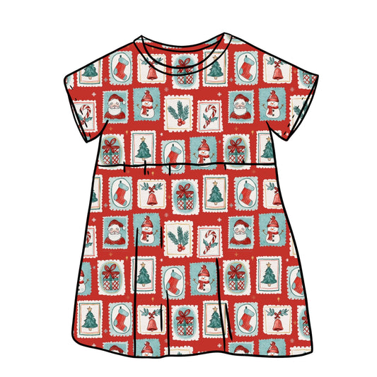 Christmas Stamps Child & Baby Short Sleeve Dress