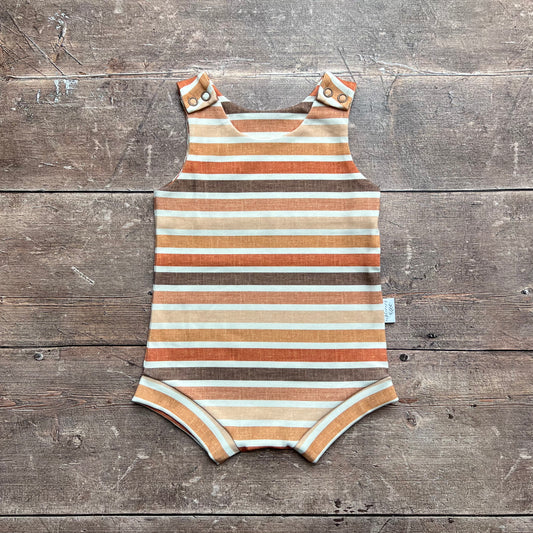 Linen Stripes Bloomer Romper 3-6m