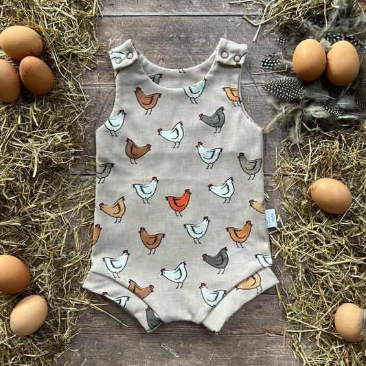Rustic Chickens Bloomer Romper 3-6m