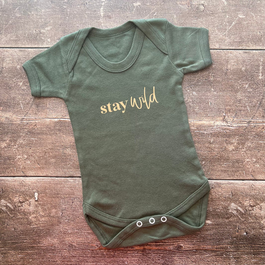 Stay wild khaki bodysuit 0-3m