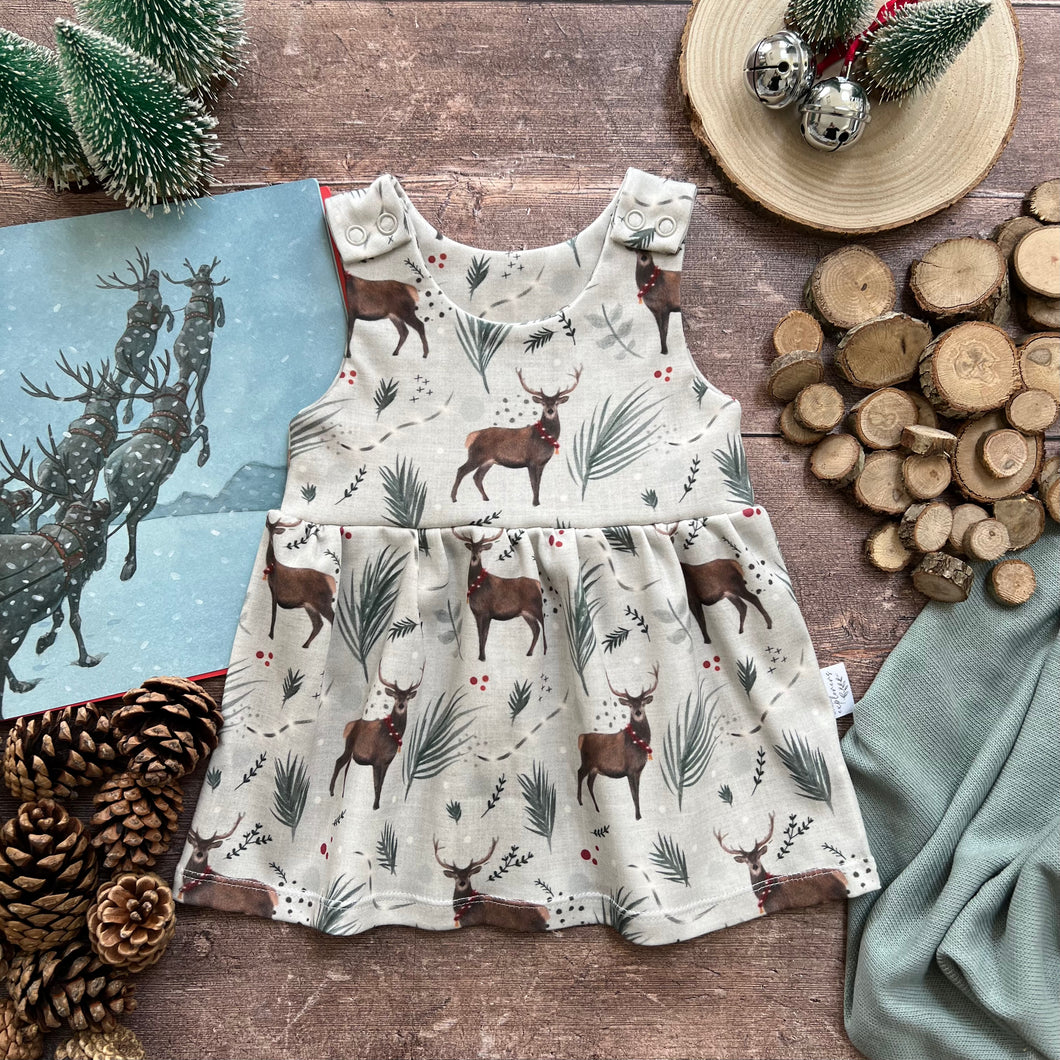 Festive Stag Pinafore Dress 3-6m