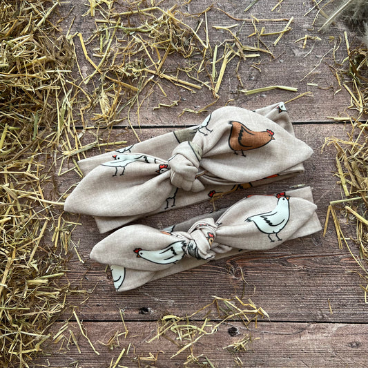 Rustic Chickens Knotbow Headband 0-2 years / wide