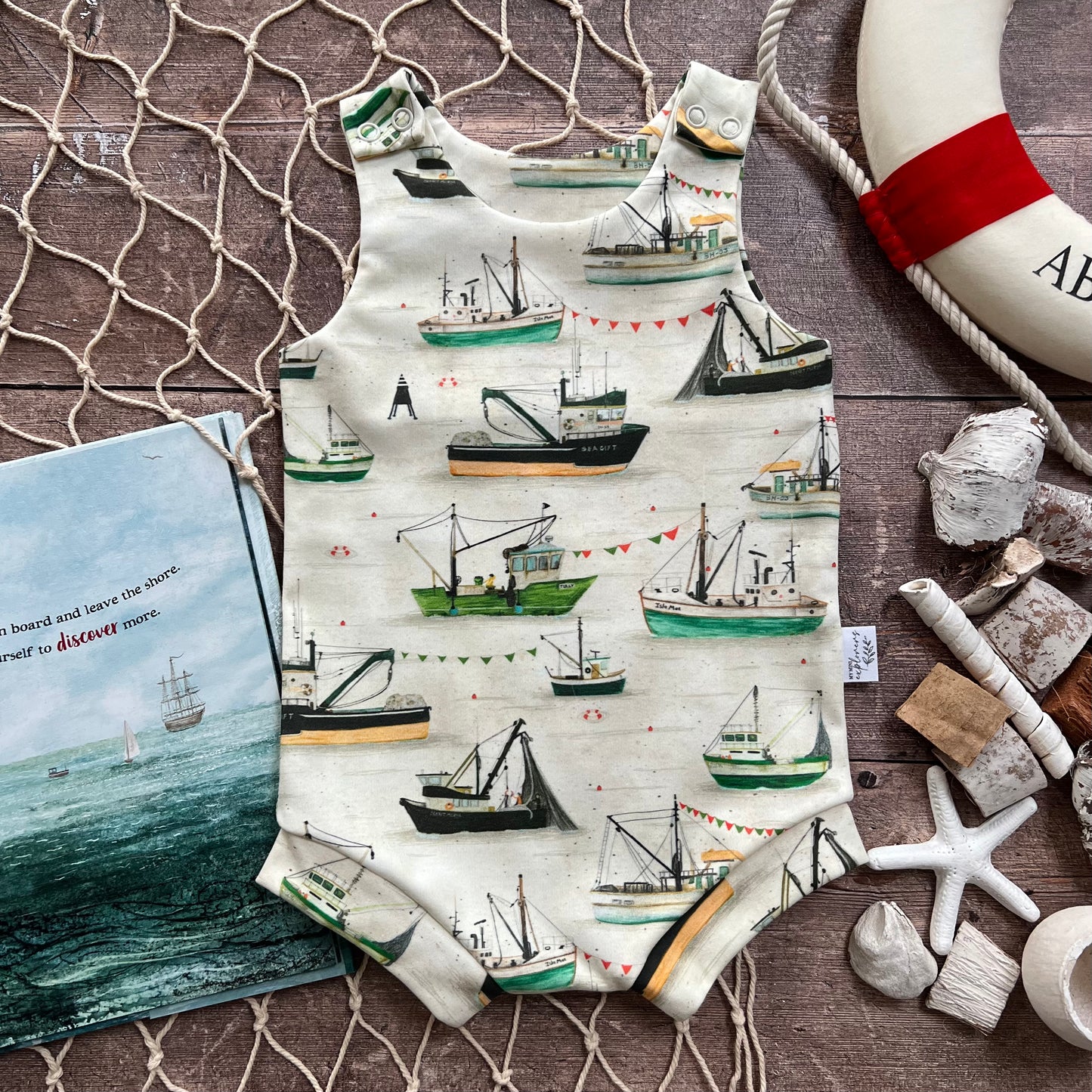 Fishing Boats Bloomer Romper 6-9m