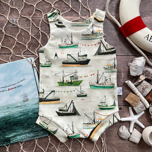 Fishing Boats Bloomer Romper 6-9m