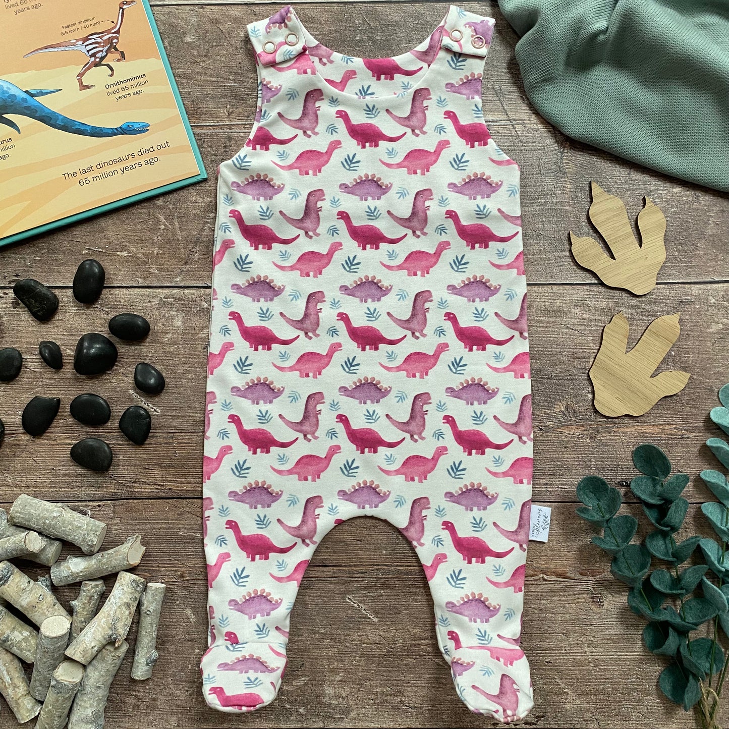 Pink Dinos Footed Romper 3-6m