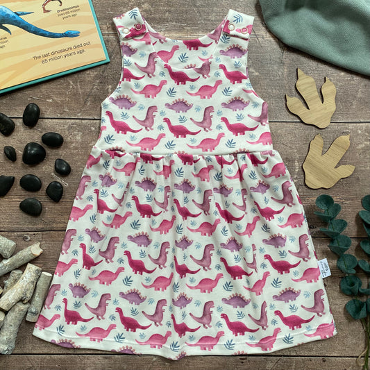 Pink Dinos Pinafore Dress