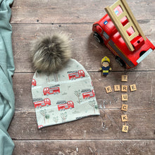 Load image into Gallery viewer, Organic Fire Trucks Bobble Hat
